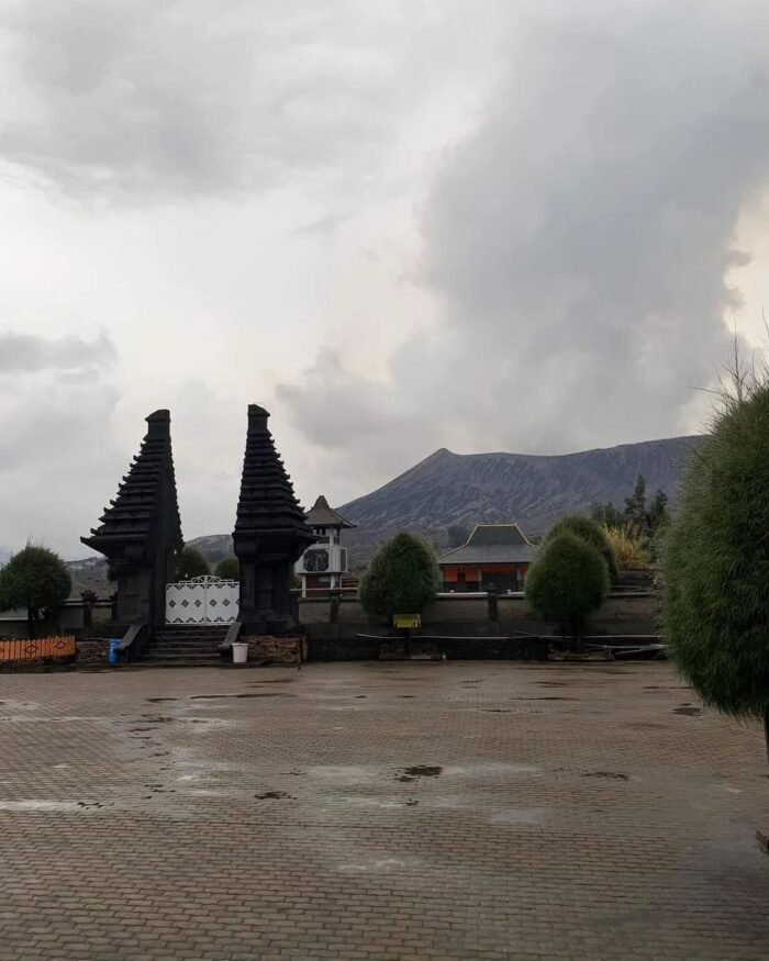 The view of Luhur Poten Temple in rainy season